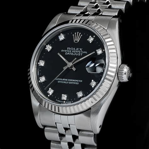 rolex acciaio con brillanti|Rolex Datejust 36 36mm Quadrante Nero con Brillanti Black.